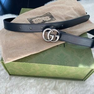 Gucci Marmont Thin Silver Belt